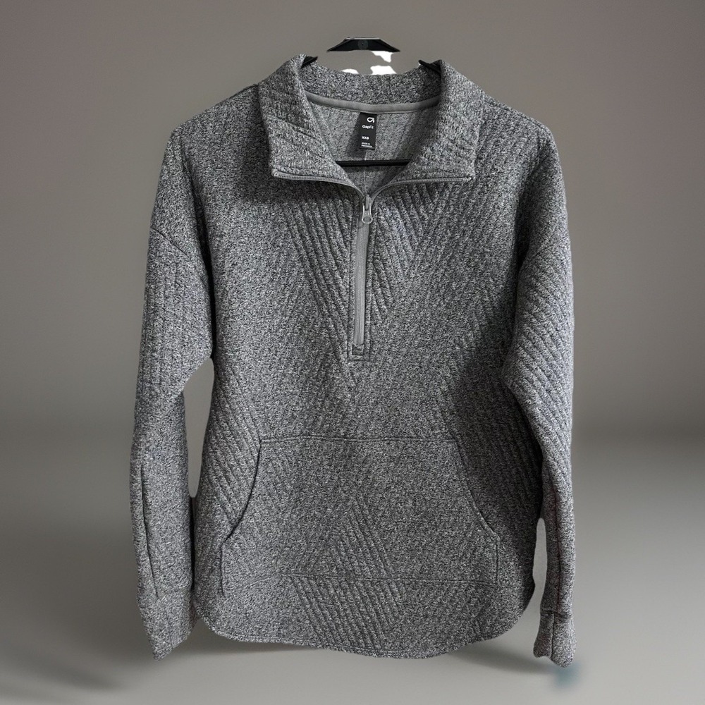 NWT GapFit Quilted Jaquard Half Zip Pull Over Heather Gray Sweater Womens XXS